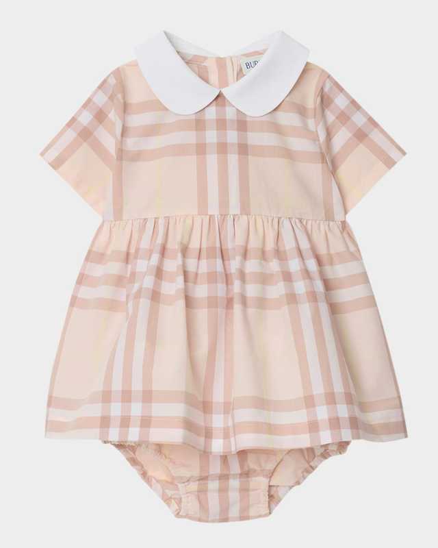 Girl's Geraldine Cotton Poplin Check Dress & Bloomers, Size Newborn-18M